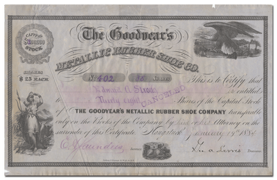 Goodyear's Metallic Rubber Shoe Company Stock Certificate