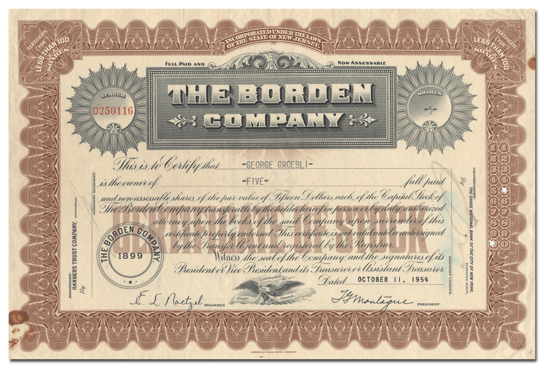 Borden Company Stock Certificate