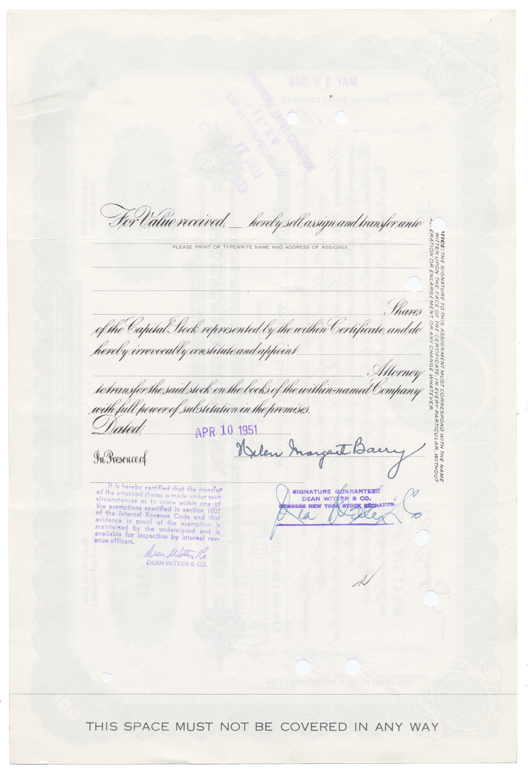 Helemano Company, LImited Stock Certificate