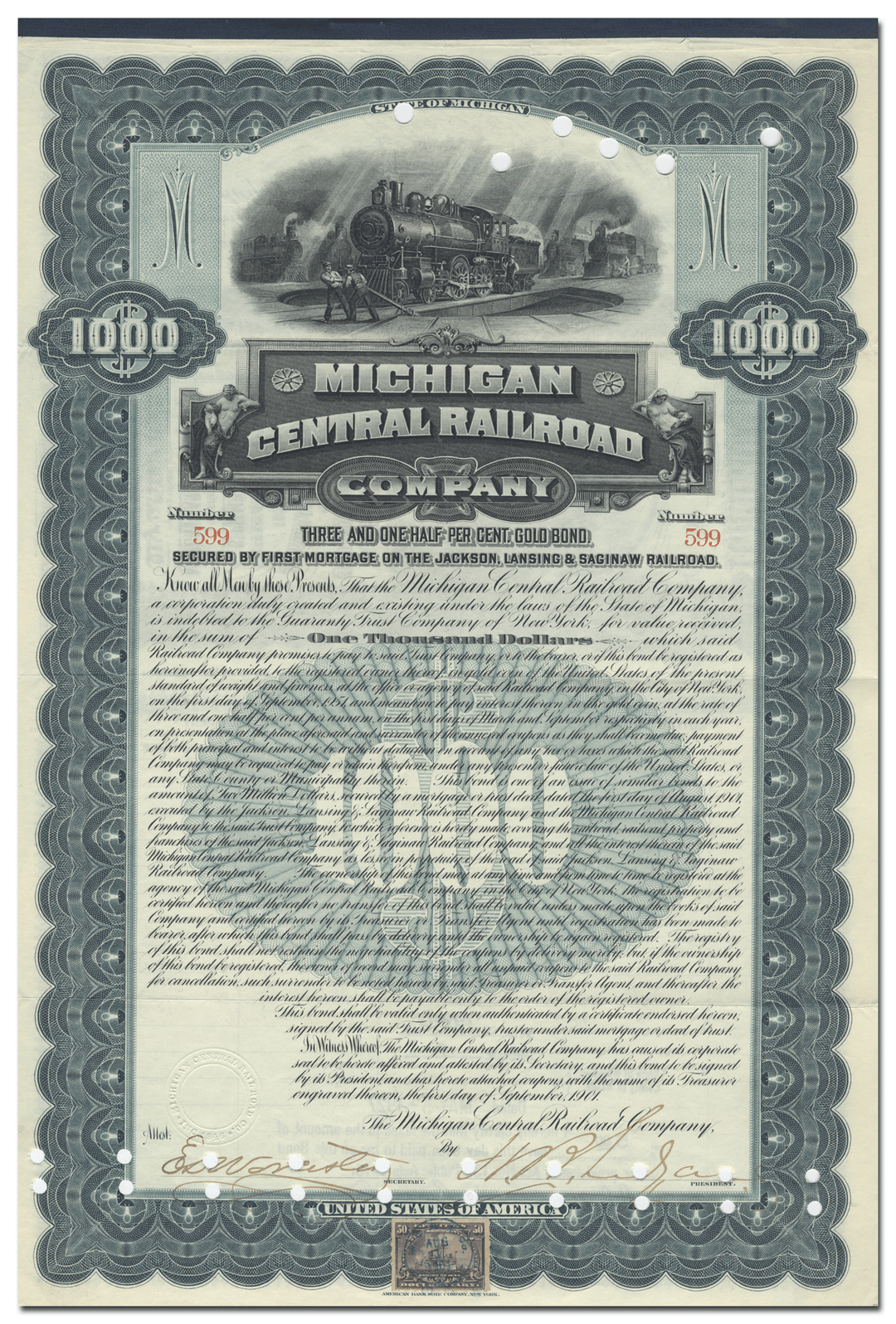 Michigan Central Railroad Company Bond Certificate