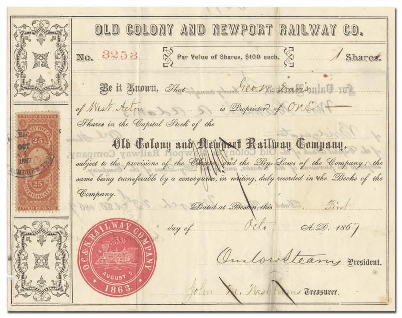 Old Colony and Newport Railway Company Stock Certificate