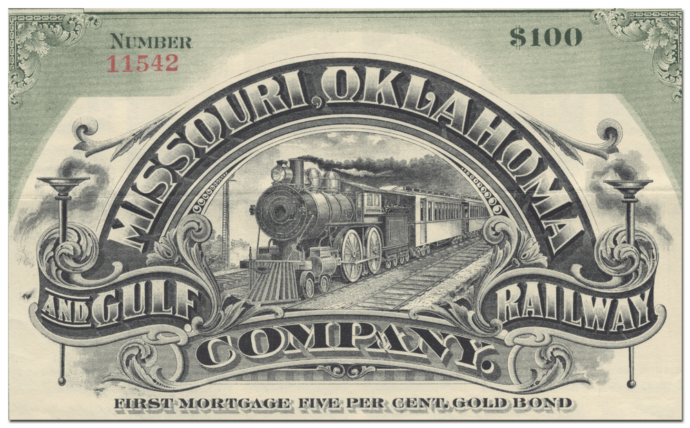 Missouri, Oklahoma and Gulf Railway Company Bond Certificate