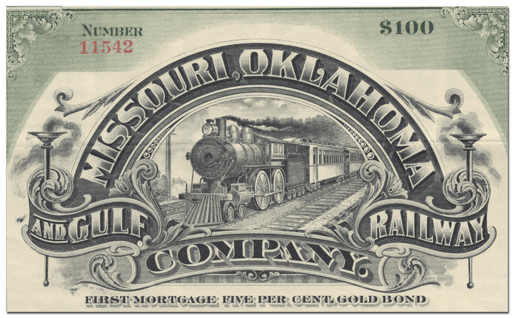 Missouri, Oklahoma and Gulf Railway Company Bond Certificate