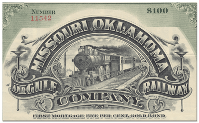 Missouri, Oklahoma and Gulf Railway Company Bond Certificate