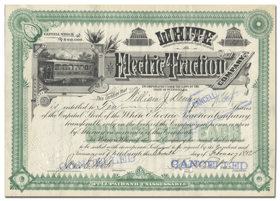 White Electric Traction Company Stock Certificate