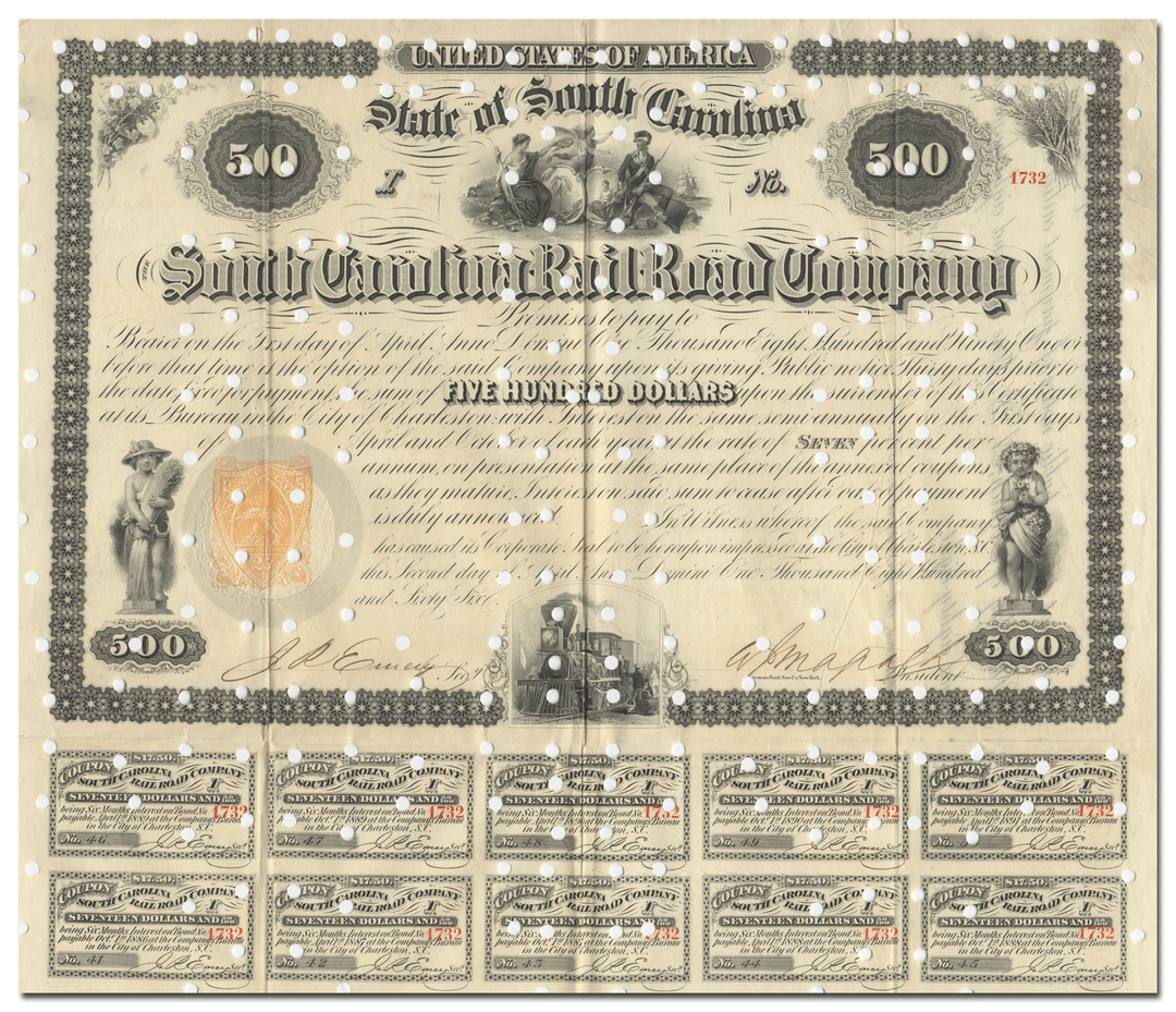 South Carolina Rail Road Company Bond Certificate