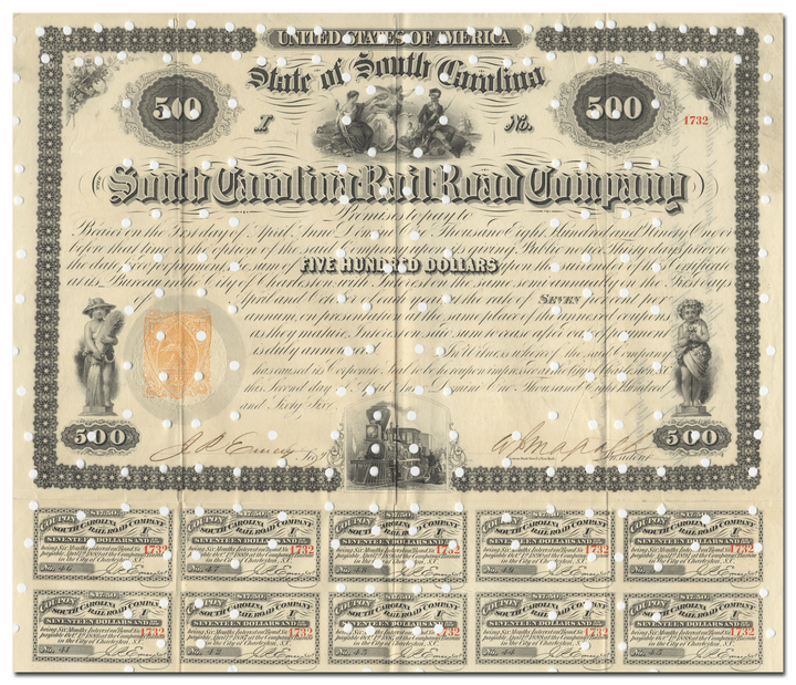 South Carolina Rail Road Company Bond Certificate