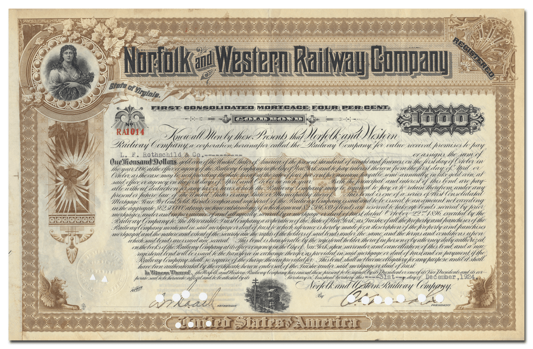 Norfolk and Western Railway Company Bond Certificate