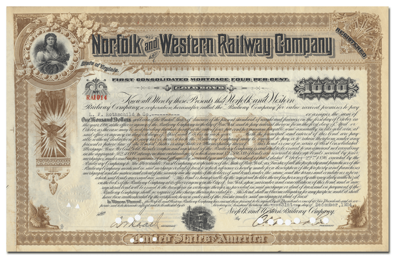 Norfolk and Western Railway Company Bond Certificate