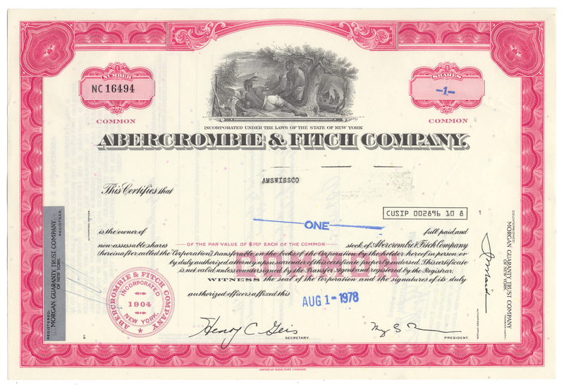 Abercrombie & Fitch Company Stock Certificate