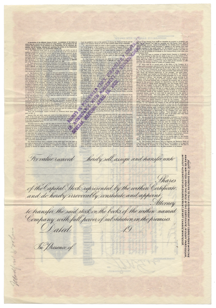 Medford Woolen Manufacturing Company Stock Certificate