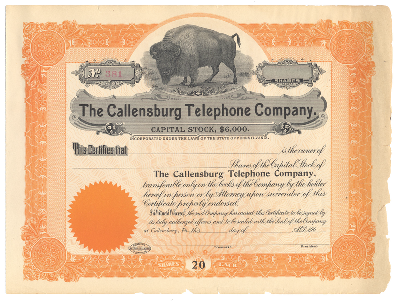 Callensburg Telephone Company Stock Certificate