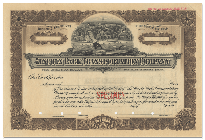 Lincoln Park Transportation Company Specimen Stock Certificate