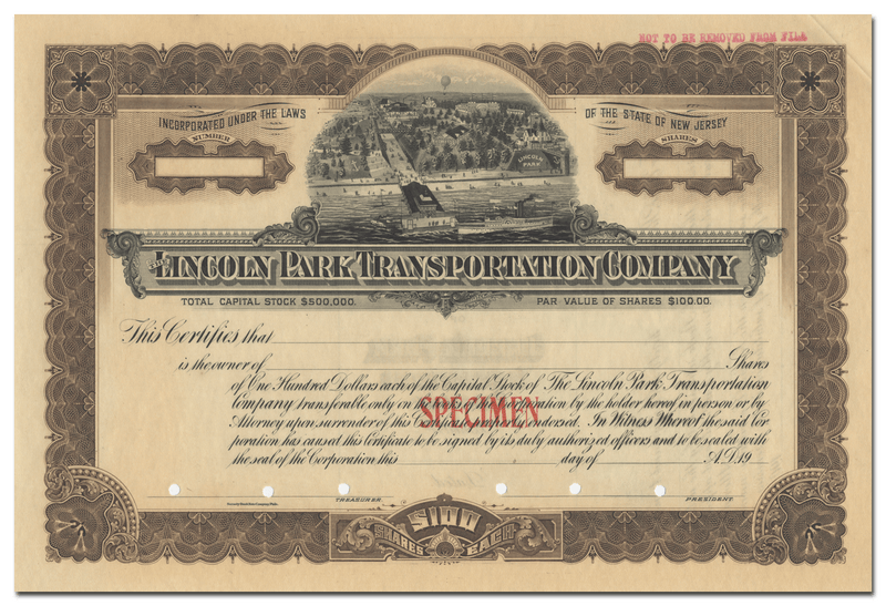 Lincoln Park Transportation Company Specimen Stock Certificate