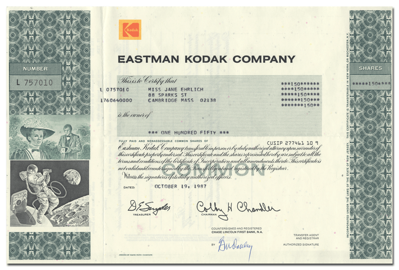 Eastman Kodak Company Stock Certificate