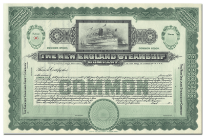 New England Steamship Company Stock Certificate