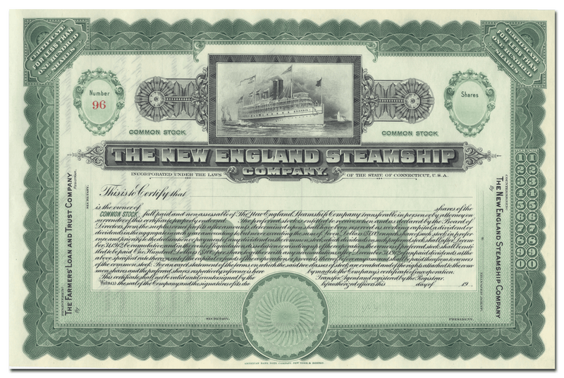 New England Steamship Company Stock Certificate