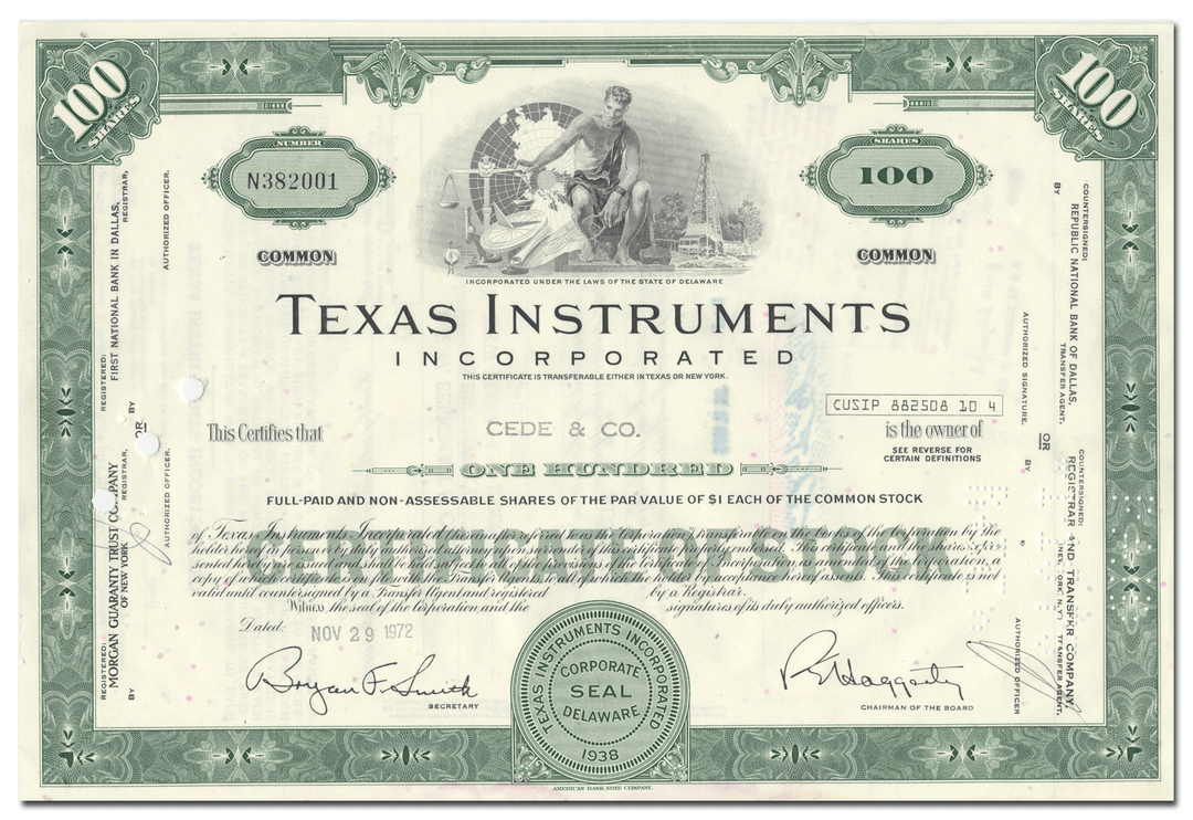 Texas Instruments Incorporated Stock Certificate