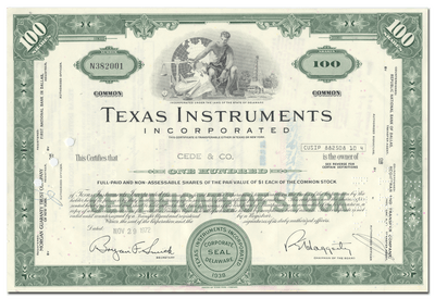 Texas Instruments Incorporated Stock Certificate