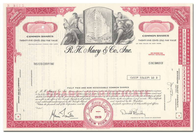 R. H. Macy & Co., Inc. Specimen Stock Certificate