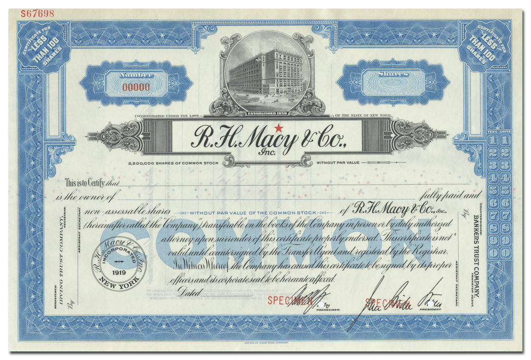 R. H. Macy & Co., Inc. Specimen Stock Certificate