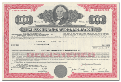 Mellon National Corporation Bond Certificate