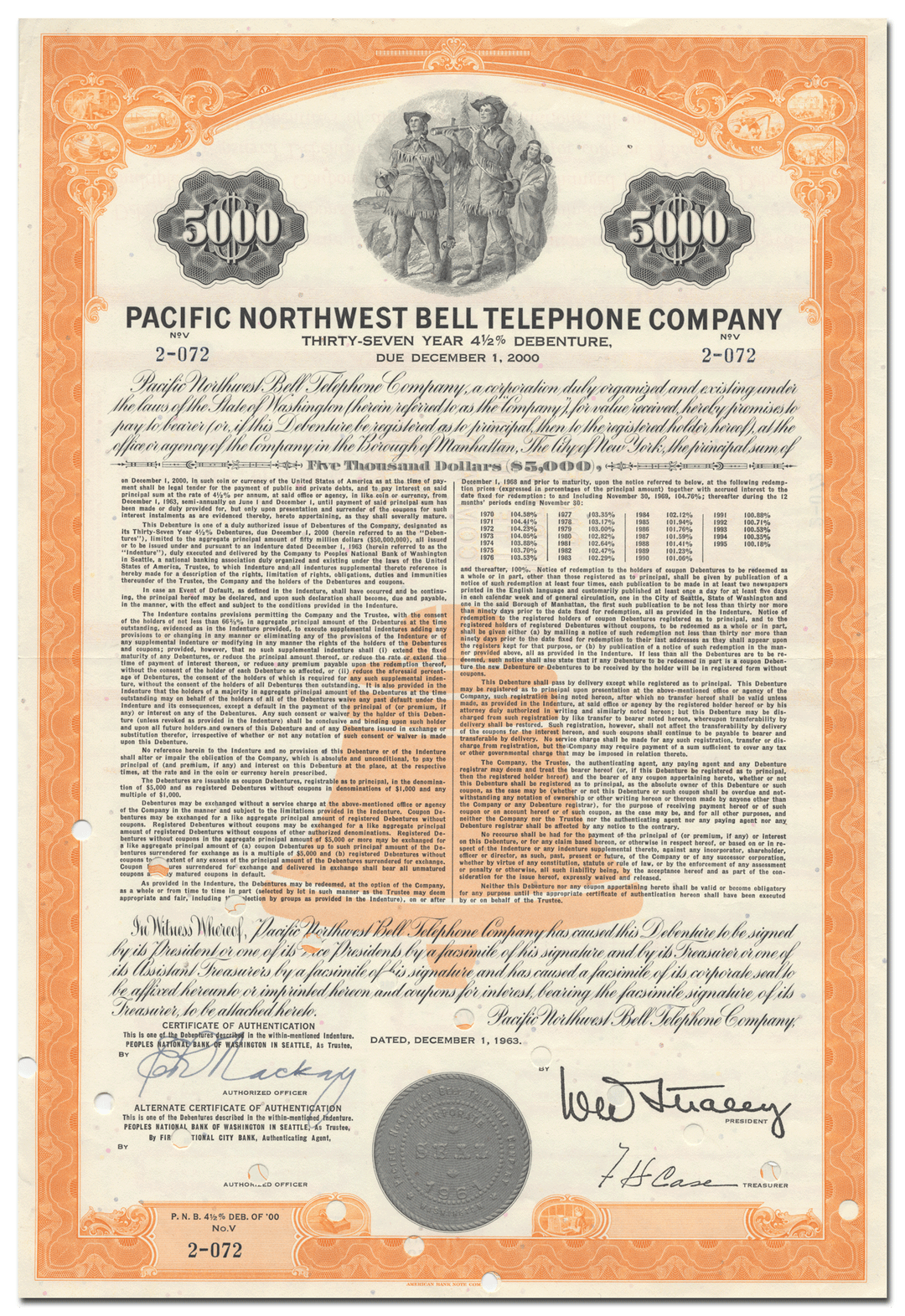 Pacific Northwest Bell Telephone Company Bond Certificate