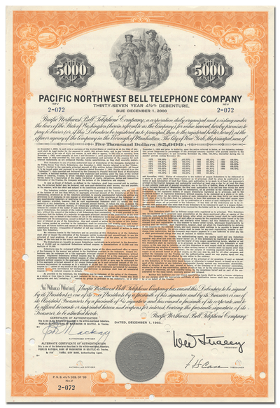 Pacific Northwest Bell Telephone Company Bond Certificate