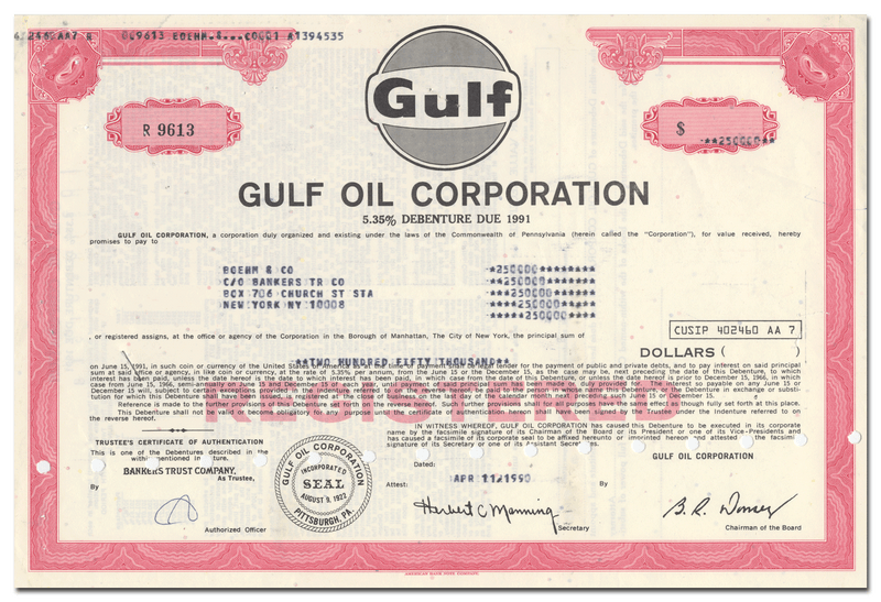 Gulf Oil Corporation Bond Certificate