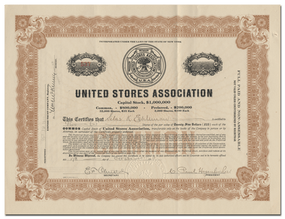 United Stores Association Stock Certificate