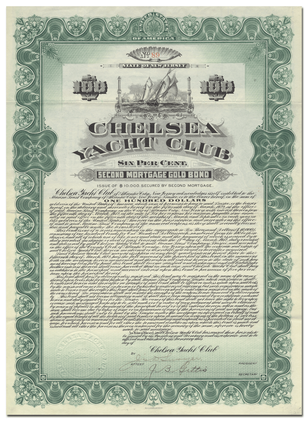 Chelsea Yacht Club Bond Certificate