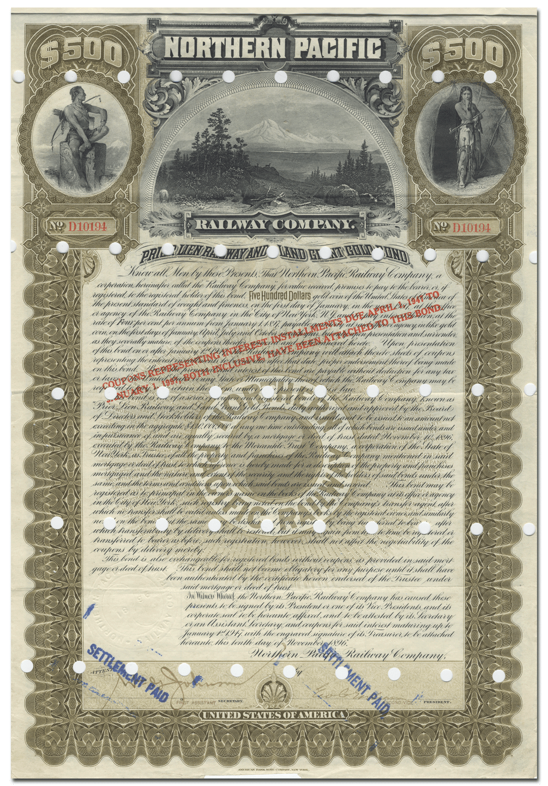 Northern Pacific Railway Company Bond Certificate