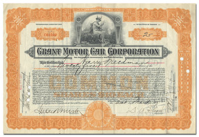 Grant Motor Car Corporation Stock Certificate