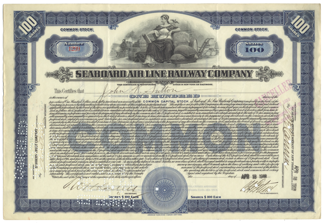 Seaboard Air Line Railway Company Stock Certificate