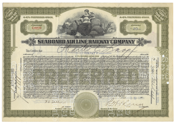 Seaboard Air Line Railway Company Stock Certificate