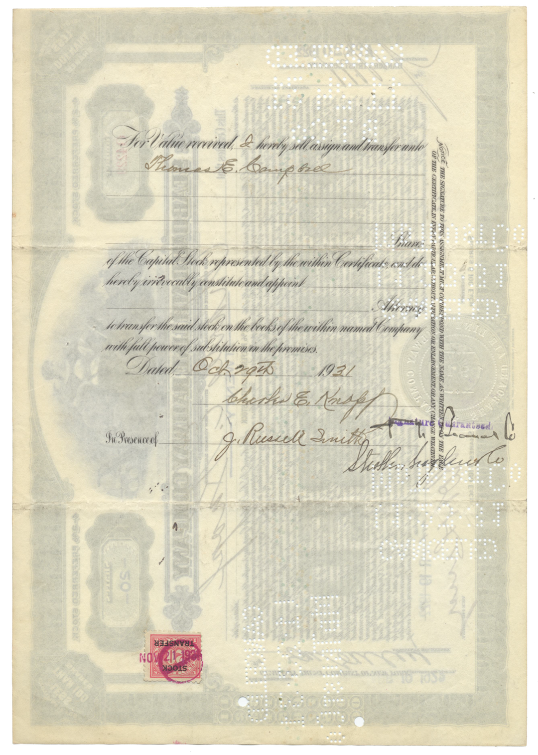 Seaboard Air Line Railway Company Stock Certificate