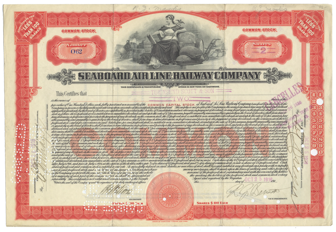 Seaboard Air Line Railway Company Stock Certificate