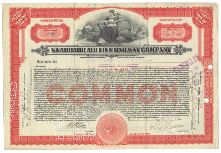 Seaboard Air Line Railway Company Stock Certificate