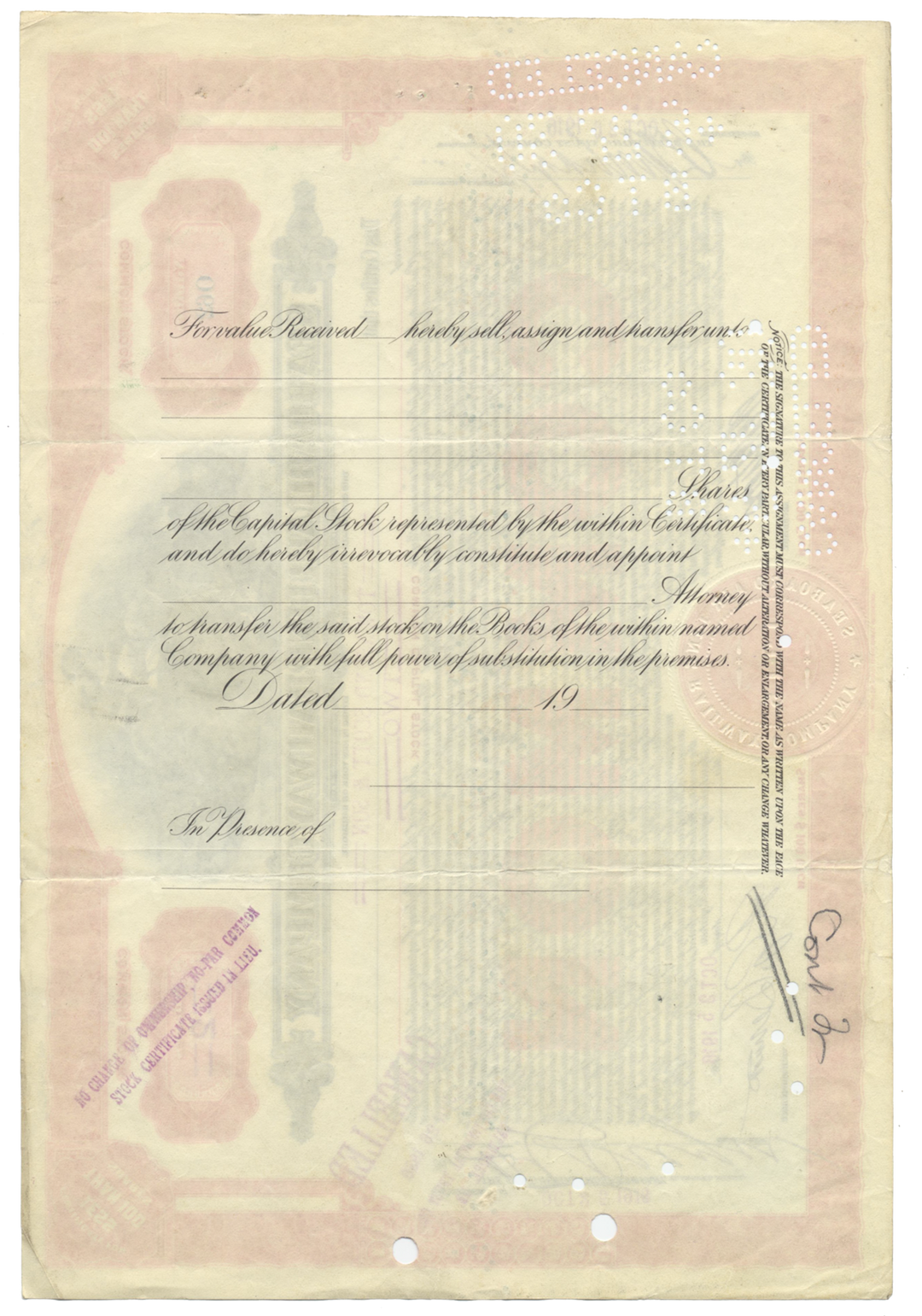 Seaboard Air Line Railway Company Stock Certificate