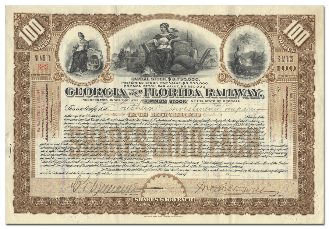 Georgia and Florida Railway Stock Certificate