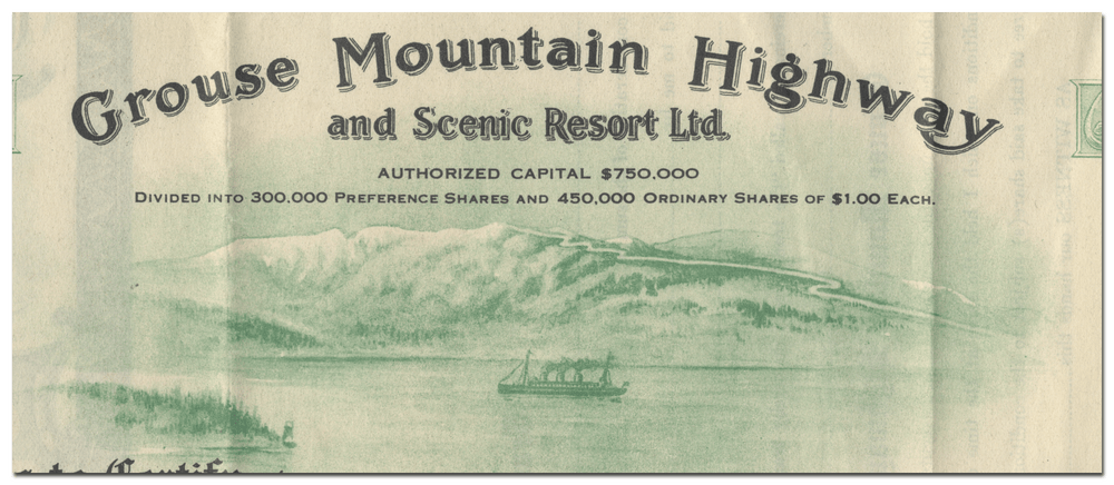 Grouse Mountain Highway and Scenic Resort Limited Stock Certificate