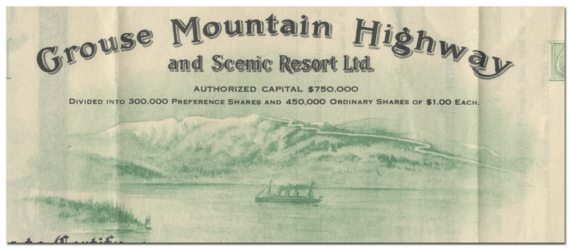 Grouse Mountain Highway and Scenic Resort Limited Stock Certificate