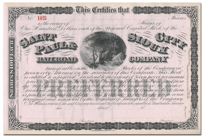 Saint Paul & Sioux City Railroad Company Stock Certificate
