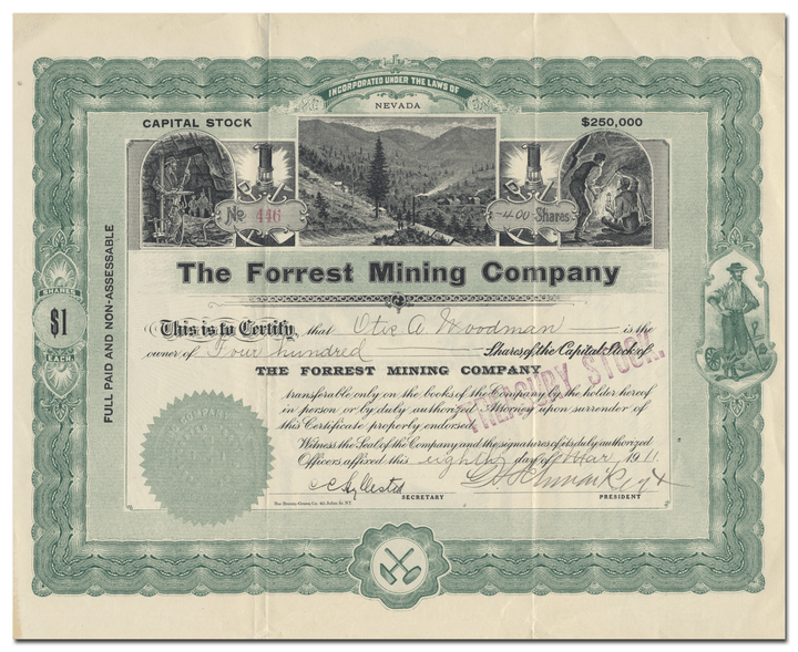 Forrest Mining Company Stock Certificate