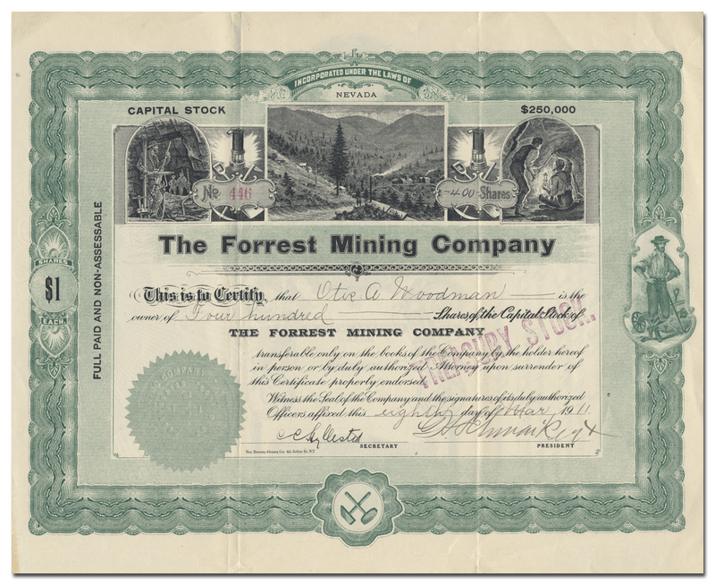 Forrest Mining Company Stock Certificate