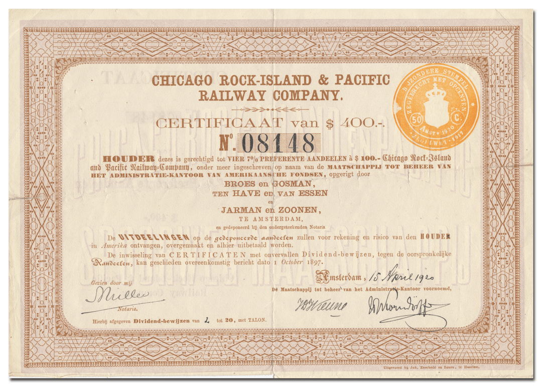 Chicago, Rock Island and Pacific Railway Company Bond Certificate