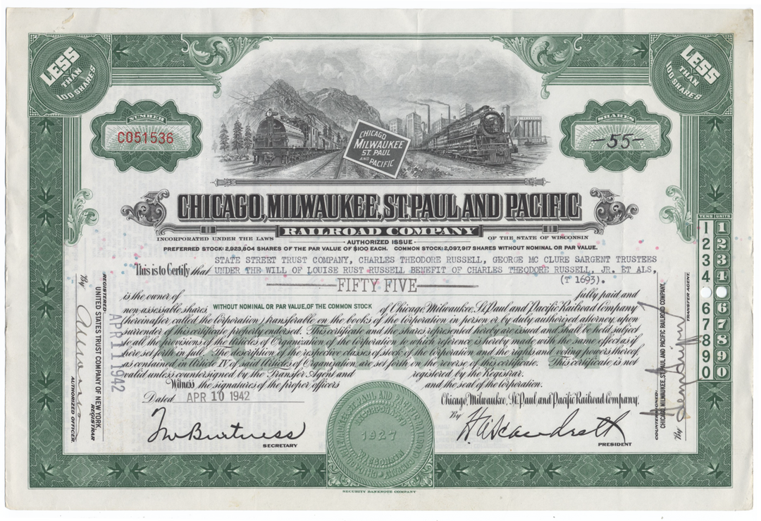 Chicago, Milwaukee, St. Paul and Pacific Railroad Company Stock Certificate