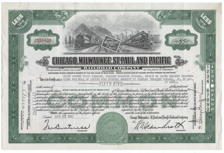 Chicago, Milwaukee, St. Paul and Pacific Railroad Company Stock Certificate