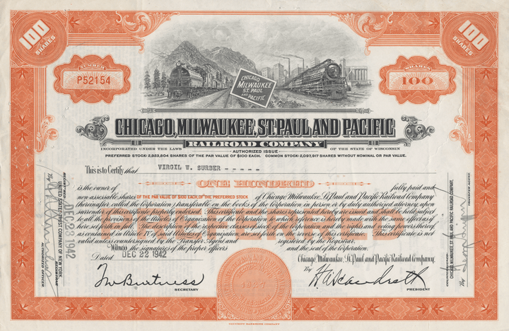 Chicago, Milwaukee, St. Paul and Pacific Railroad Company Stock Certificate