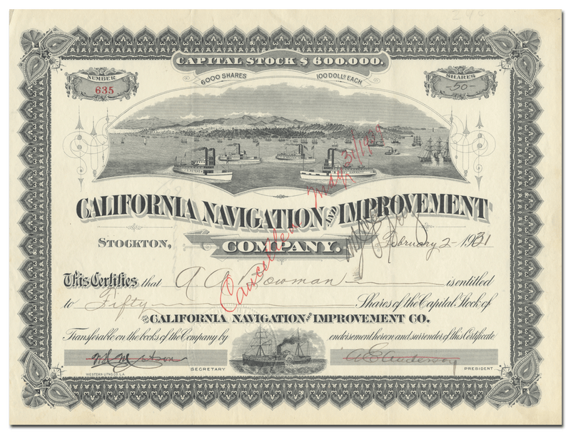 California Navigation and Improvement Company Stock Certificate